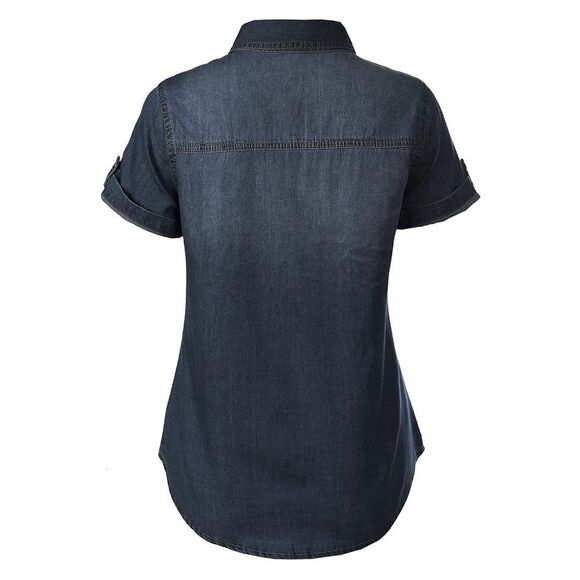 Design by Olivia Women's Cap Sleeve Button Down Denim Chambray Shirt NEEW NWt - Picture 2 of 9